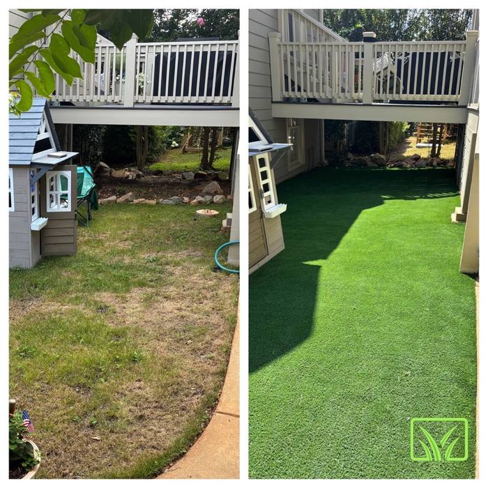 Before and after: dead grass transformed into lush turf